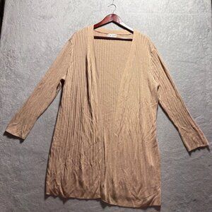 Ava & Viv Womens Ribbed Plus 3X Long Open Cardigan Sweater Soft Tan Neutral